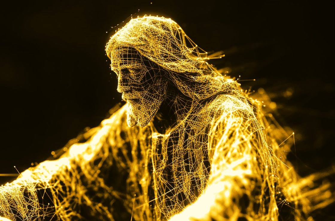 Jesucristo como una malla digital dorada